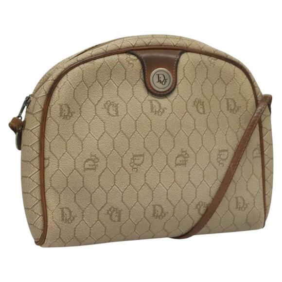 DIOR Honeycomb Canvas Shoulder Bag Pvc Leather Beige - Picture 1 of 12
